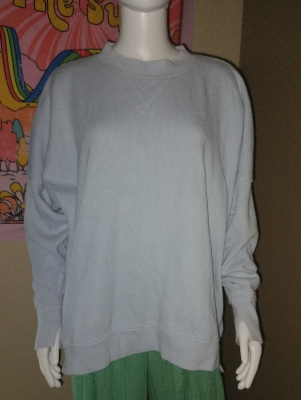 Aerie Light Blue Oversized Waffle Knit Top Sz M